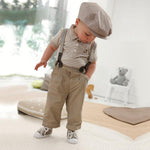 Boy Toddler Strips Tops+Pants+Braces 3Pcs Outfit Set