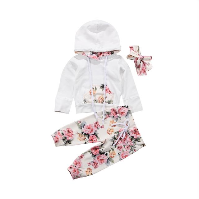 Baby Girls Clothes Set Hooded Sweatshirt Tops + Floral Pants