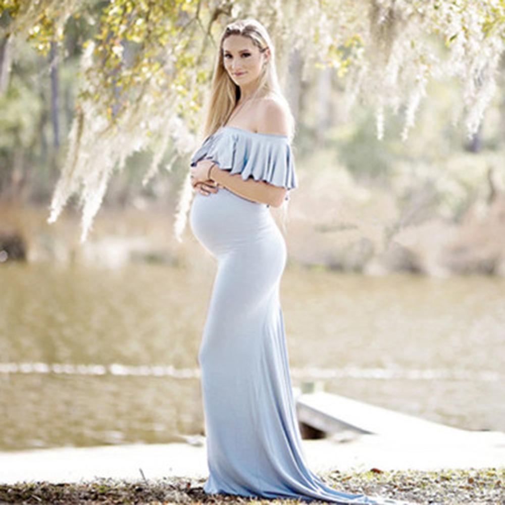 Collar Off Shoulder Sleeveless Maxi Long Maternity Dress